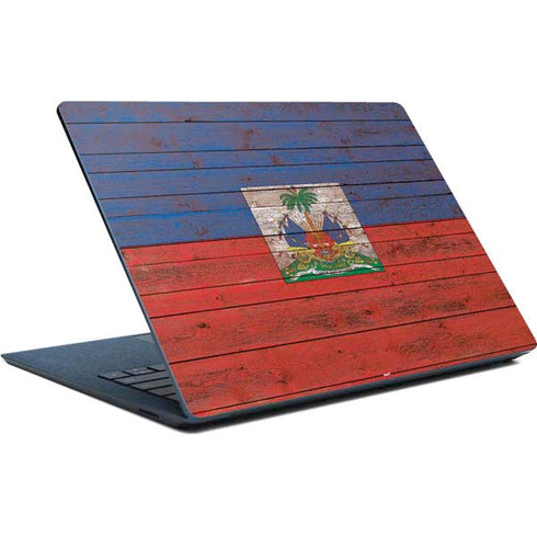 Haiti Flag Dark Wood Surface Laptop Skin