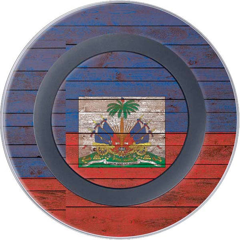 Haiti Flag Dark Wood Wireless Charger Skin