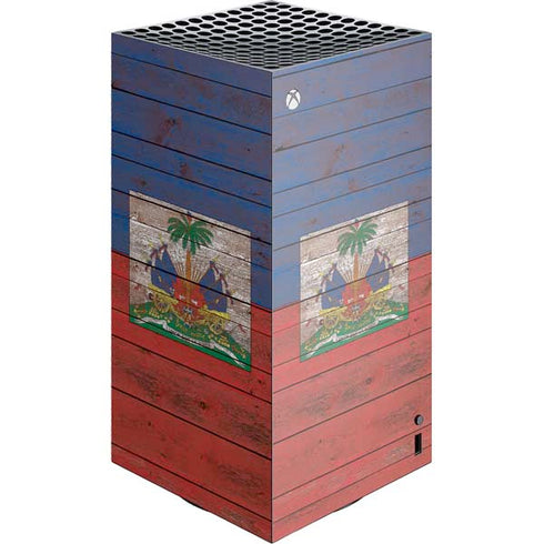 Haiti Flag Dark Wood Xbox Series X Skins