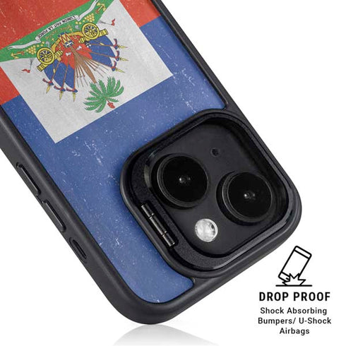 Haiti Flag Distressed iPhone 15 Kickstand Case