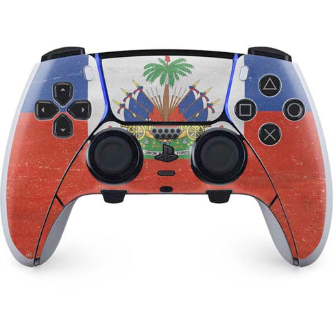 Haiti Flag Distressed PS5 DualSense Edge Pro Controller Skin