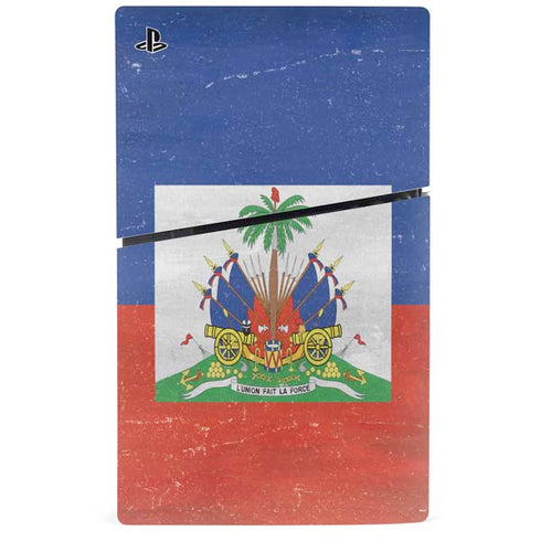 Haiti Flag Distressed PS5 Slim Digital Edition Console Skin