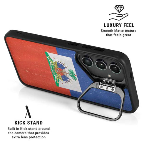 Haitian Flag Distressed Galaxy S24 FE Kickstand Case