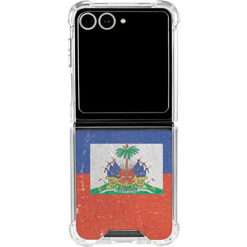 Haitian Flag Distressed Galaxy Z Flip7 Clear Case