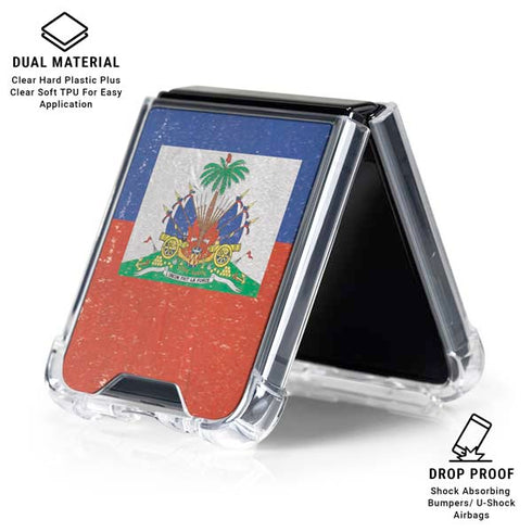 Haitian Flag Distressed Galaxy Z Flip7 Clear Case