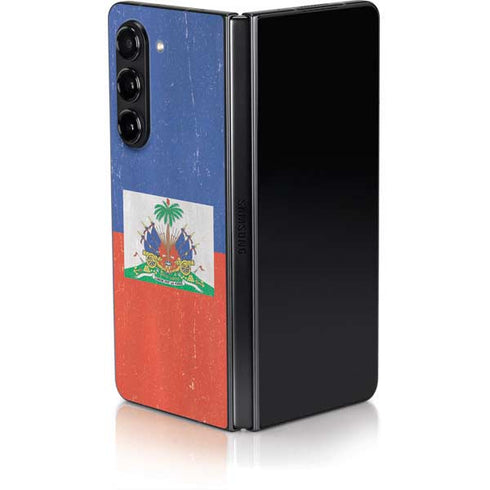 Haitian Flag Distressed Galaxy Z Fold5 5G Skin