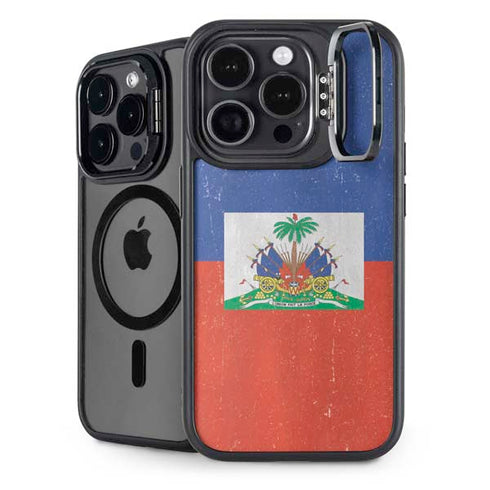 Haitian Flag Distressed iPhone 13 Pro Max Kickstand Case