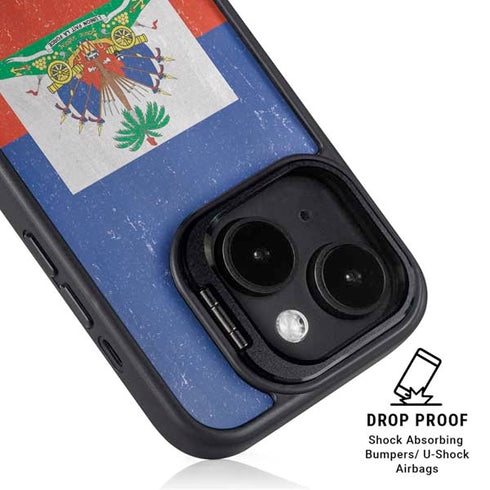 Haitian Flag Distressed iPhone 14 Plus Kickstand Case