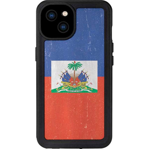 Haitian Flag Distressed iPhone 15 Plus Waterproof Case