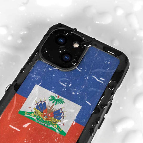 Haitian Flag Distressed iPhone 15 Plus Waterproof Case
