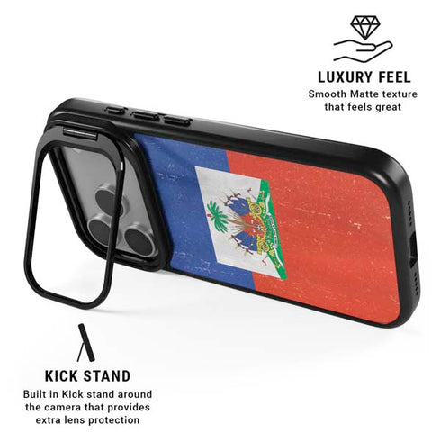 Haitian Flag Distressed iPhone 17 Pro Kickstand Case