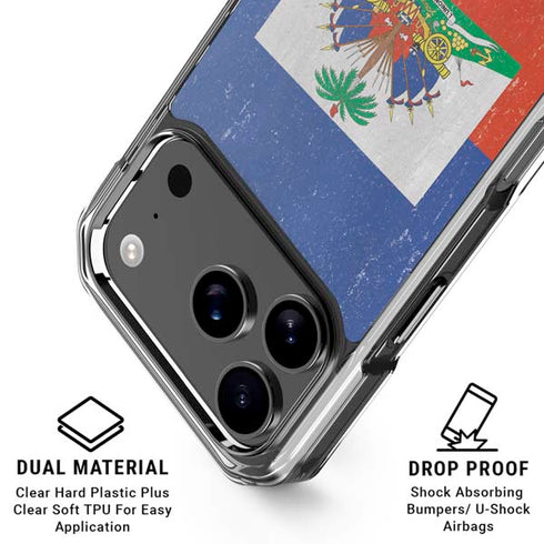 Haitian Flag Distressed iPhone 18 Pro Clear Case