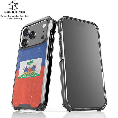 Haitian Flag Distressed iPhone 18 Pro Clear Case