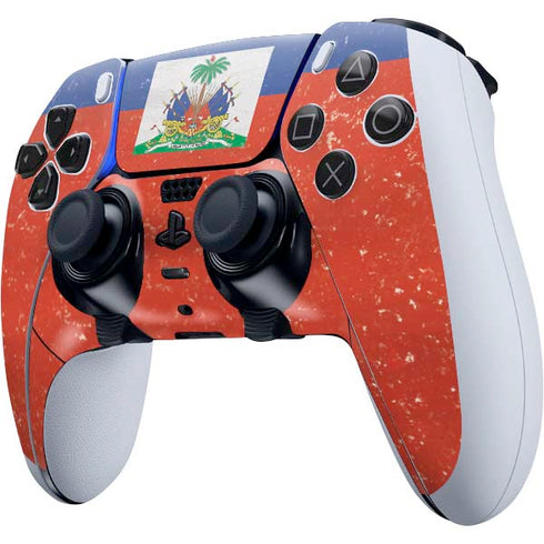 Haitian Flag Distressed PS5 DualSense Edge Pro Controller Skin