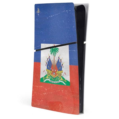 Haitian Flag Distressed PS5 Slim Digital Edition Console Skin