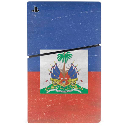 Haitian Flag Distressed PS5 Slim Digital Edition Console Skin