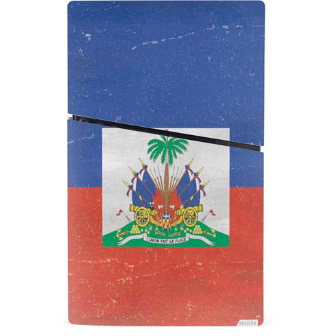 Haitian Flag Distressed PS5 Slim Digital Edition Console Skin