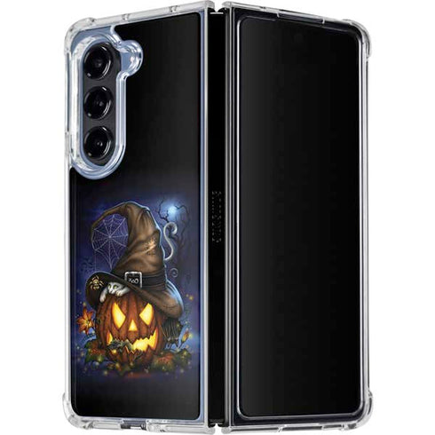 Halloween Cat and Jack O Lantern Pumpkin by Sarah Richter Galaxy Z Fold5 5G Clear Case