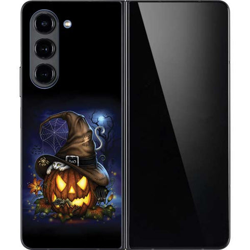 Halloween Cat and Jack O Lantern Pumpkin by Sarah Richter Galaxy Z Fold5 5G Skin