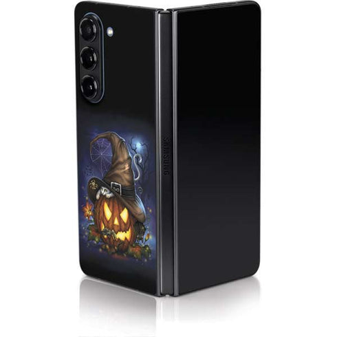 Halloween Cat and Jack O Lantern Pumpkin by Sarah Richter Galaxy Z Fold5 5G Skin