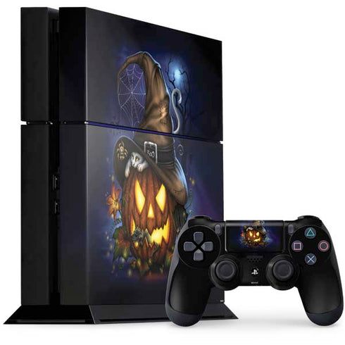Halloween Cat and Jack O Lantern Pumpkin by Sarah Richter PlayStation PS4 Skins