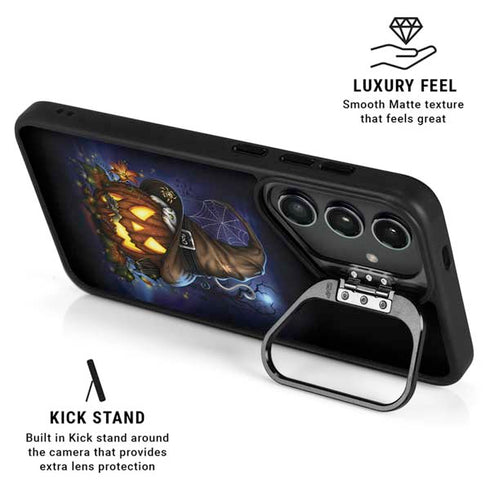 Halloween Cat and Jack O Lantern Pumpkin by Sarah Richter Galaxy S25 Kickstand Case