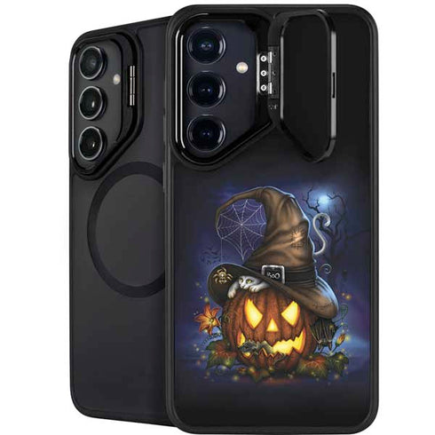 Halloween Cat and Jack O Lantern Pumpkin by Sarah Richter Galaxy S25 Plus Kickstand Case