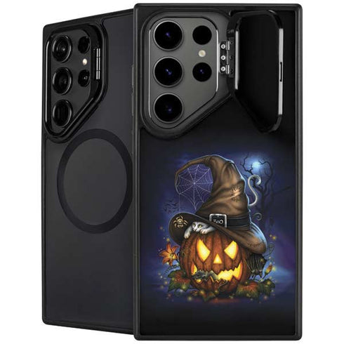 Halloween Cat and Jack O Lantern Pumpkin by Sarah Richter Galaxy S25 Ultra Kickstand Case