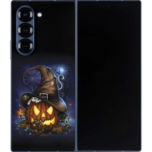 Halloween Cat and Jack O Lantern Pumpkin by Sarah Richter Galaxy Z Fold6 Skin