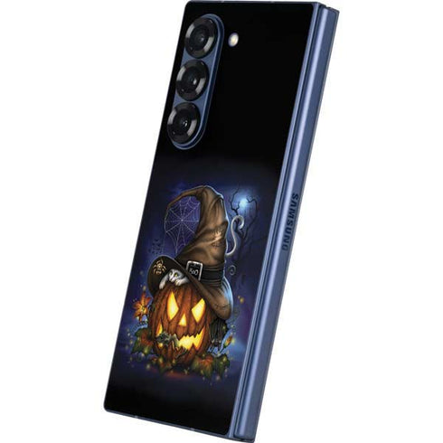 Halloween Cat and Jack O Lantern Pumpkin by Sarah Richter Galaxy Z Fold6 Skin