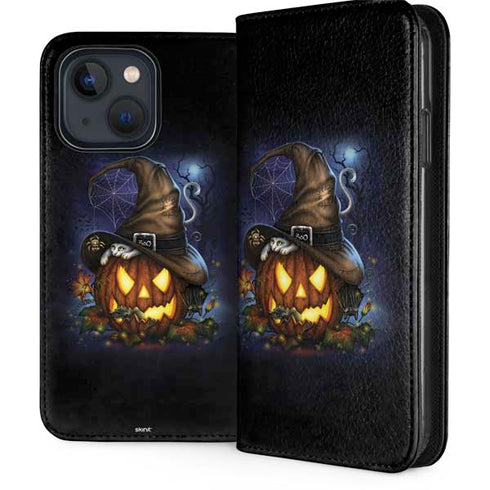 Halloween Cat and Jack O Lantern Pumpkin by Sarah Richter iPhone 14 Plus Folio Case