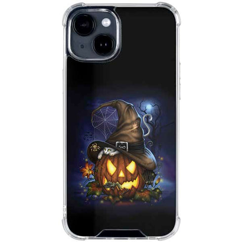 Halloween Cat and Jack O Lantern Pumpkin by Sarah Richter iPhone 15 Clear Case