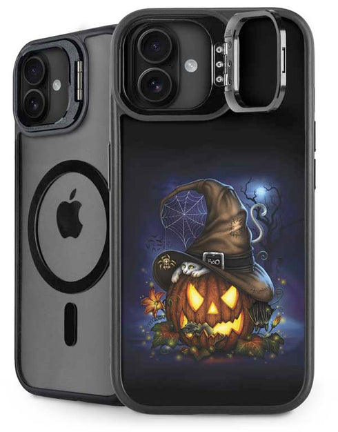 Halloween Cat and Jack O Lantern Pumpkin by Sarah Richter iPhone 16 Plus Kickstand Case