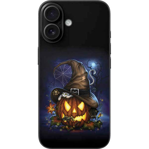 Halloween Cat and Jack O Lantern Pumpkin by Sarah Richter iPhone 16 Skin