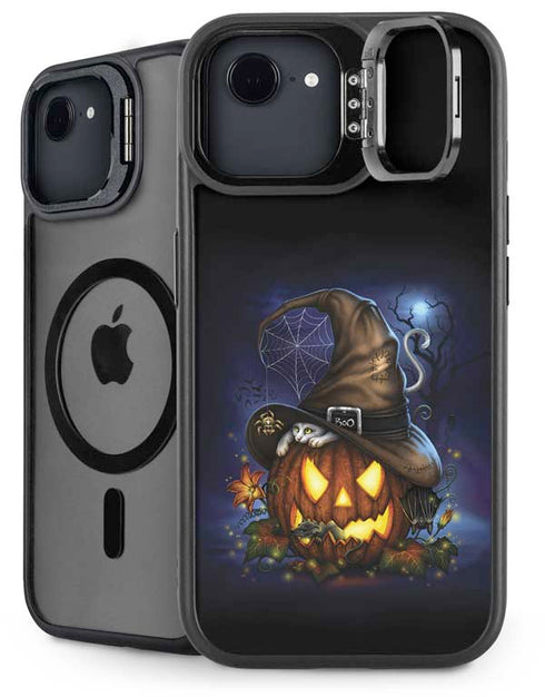 Halloween Cat and Jack O Lantern Pumpkin by Sarah Richter iPhone 16e Kickstand Case