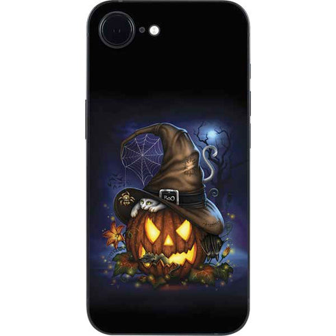 Halloween Cat and Jack O Lantern Pumpkin by Sarah Richter iPhone 16e Skin