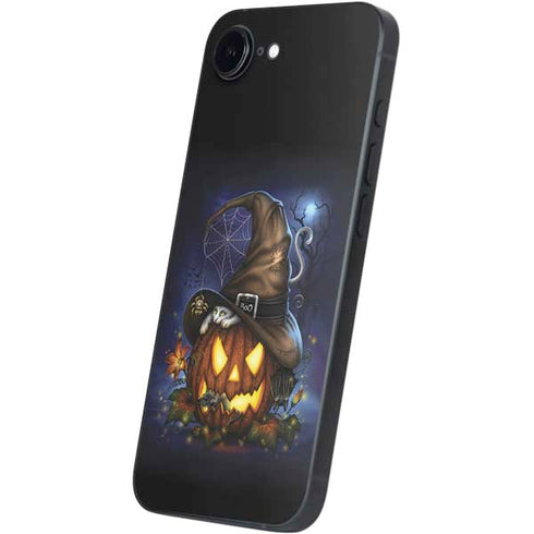 Halloween Cat and Jack O Lantern Pumpkin by Sarah Richter iPhone 16e Skin