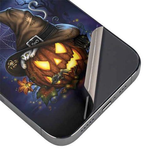 Halloween Cat and Jack O Lantern Pumpkin by Sarah Richter iPhone 16e Skin