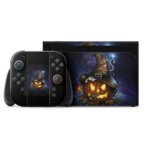 Halloween Cat and Jack O Lantern Pumpkin by Sarah Richter Nintendo Skins