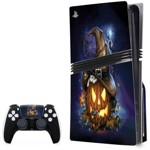 Halloween Cat and Jack O Lantern Pumpkin by Sarah Richter PS5 Pro Disk Bundle Skin