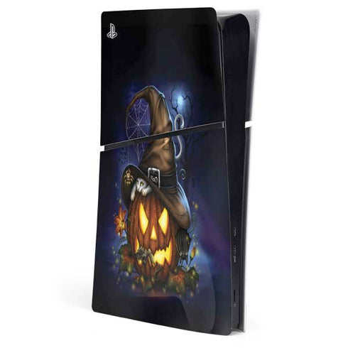 Halloween Cat and Jack O Lantern Pumpkin by Sarah Richter PS5 Slim Digital Edition Console Skin