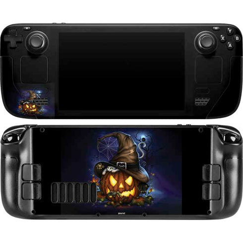 Halloween Cat and Jack O Lantern Pumpkin by Sarah Richter Steam Deck Handheld Gaming Computer OLED Skin