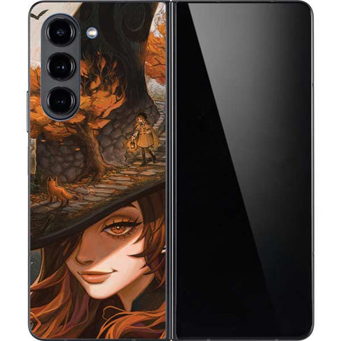 Halloween Pumpkin Witch with Fox by Ivy Dolamore Galaxy Z Fold5 5G Skin