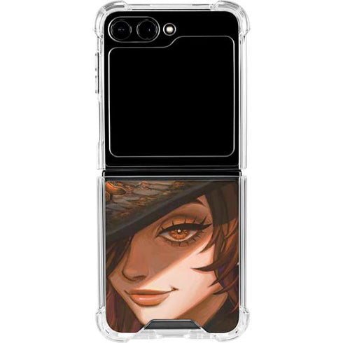 Halloween Pumpkin Witch with Fox by Ivy Dolamore Galaxy Z Flip6 Clear Case