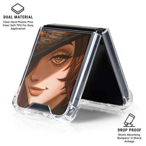 Halloween Pumpkin Witch with Fox by Ivy Dolamore Galaxy Z Flip6 Clear Case