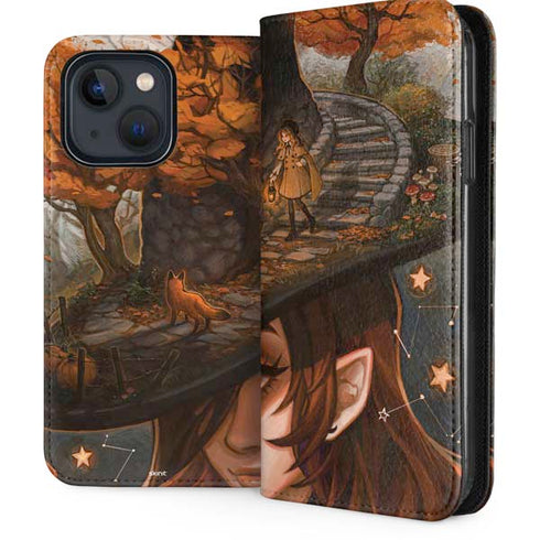 Halloween Pumpkin Witch with Fox by Ivy Dolamore iPhone 14 Plus Folio Case