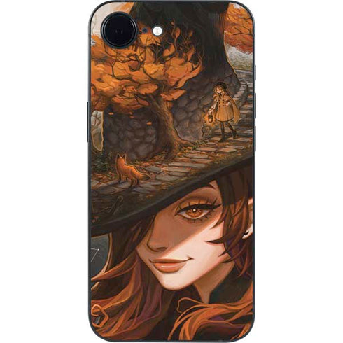 Halloween Pumpkin Witch with Fox by Ivy Dolamore iPhone 16e Skin