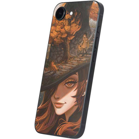 Halloween Pumpkin Witch with Fox by Ivy Dolamore iPhone 16e Skin
