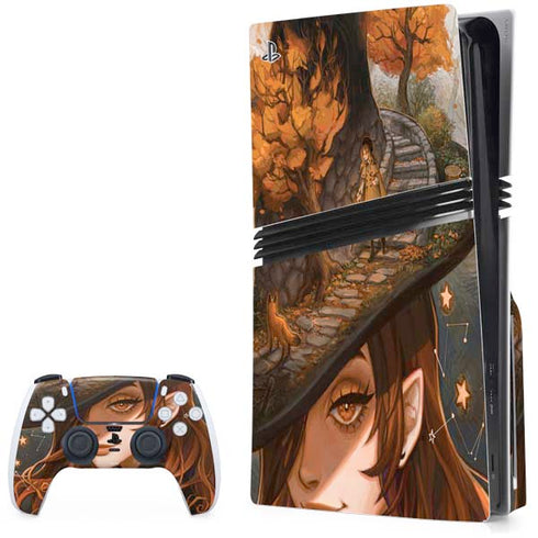 Halloween Pumpkin Witch with Fox by Ivy Dolamore PS5 Pro Disk Bundle Skin