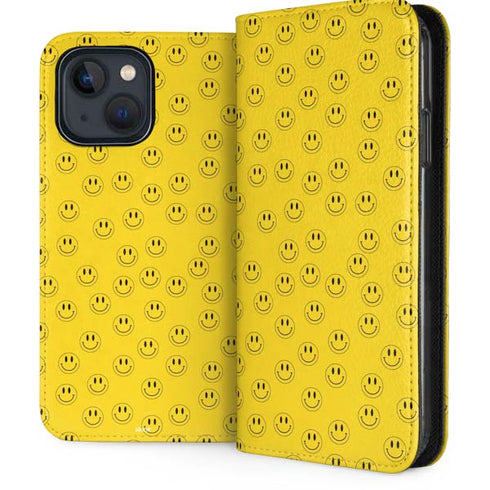 Happy Face Pattern iPhone 15 Plus Folio Case